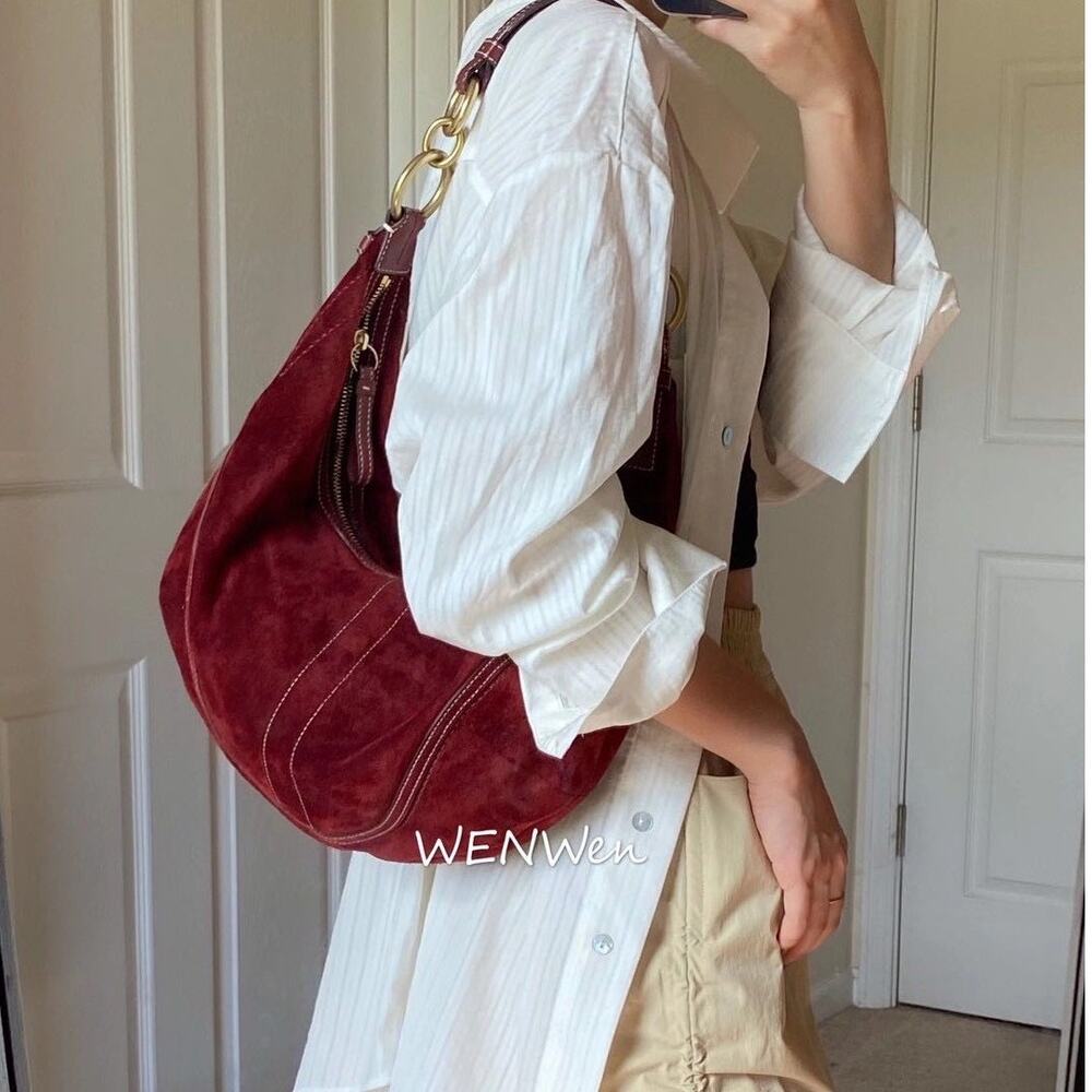 Coach Vintage Red Suede Shoulder Hobo Bag 10058 - Picture 2 of 10